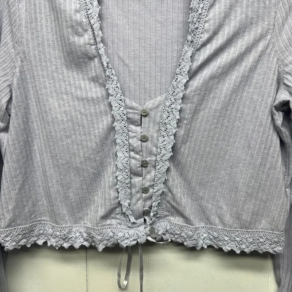 Free People Linen Blend Bohemian Cropped Lavender Women's Boxy Top Size Large
